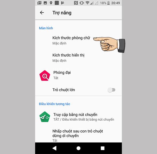 Tùy chỉnh cỡ phông